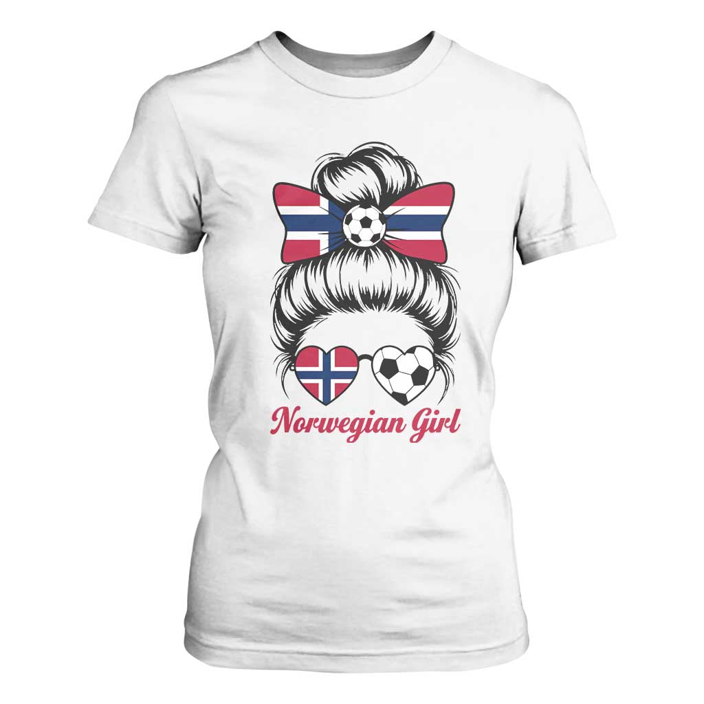Norwegian Soccer Girl T Shirt For Women Messy Bun Sunglasses Football Fan TS12 White Print Your Wear