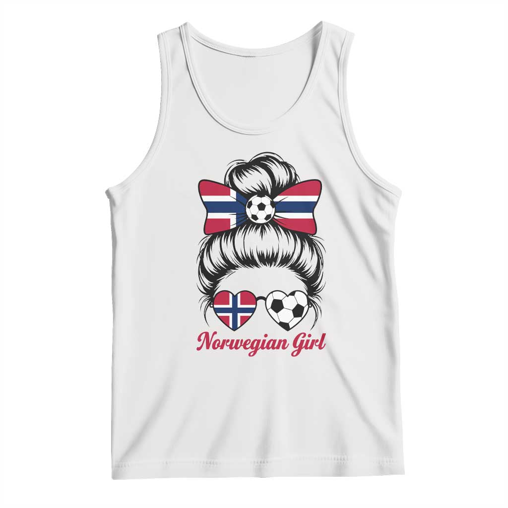 Norwegian Soccer Girl Tank Top Messy Bun Sunglasses Football Fan TS12 White Print Your Wear