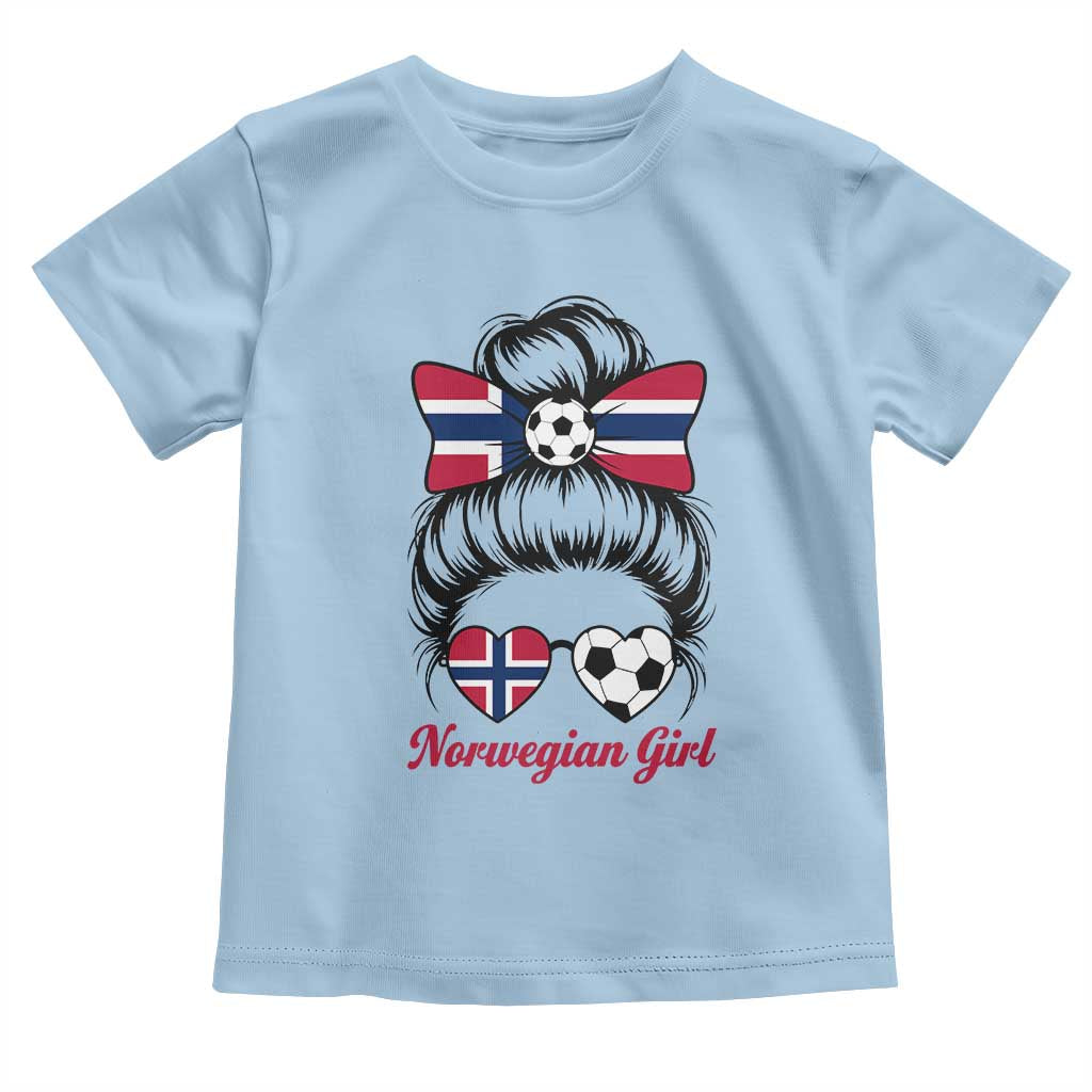 Norwegian Soccer Girl Toddler T Shirt Messy Bun Sunglasses Football Fan TS12 Light Blue Print Your Wear