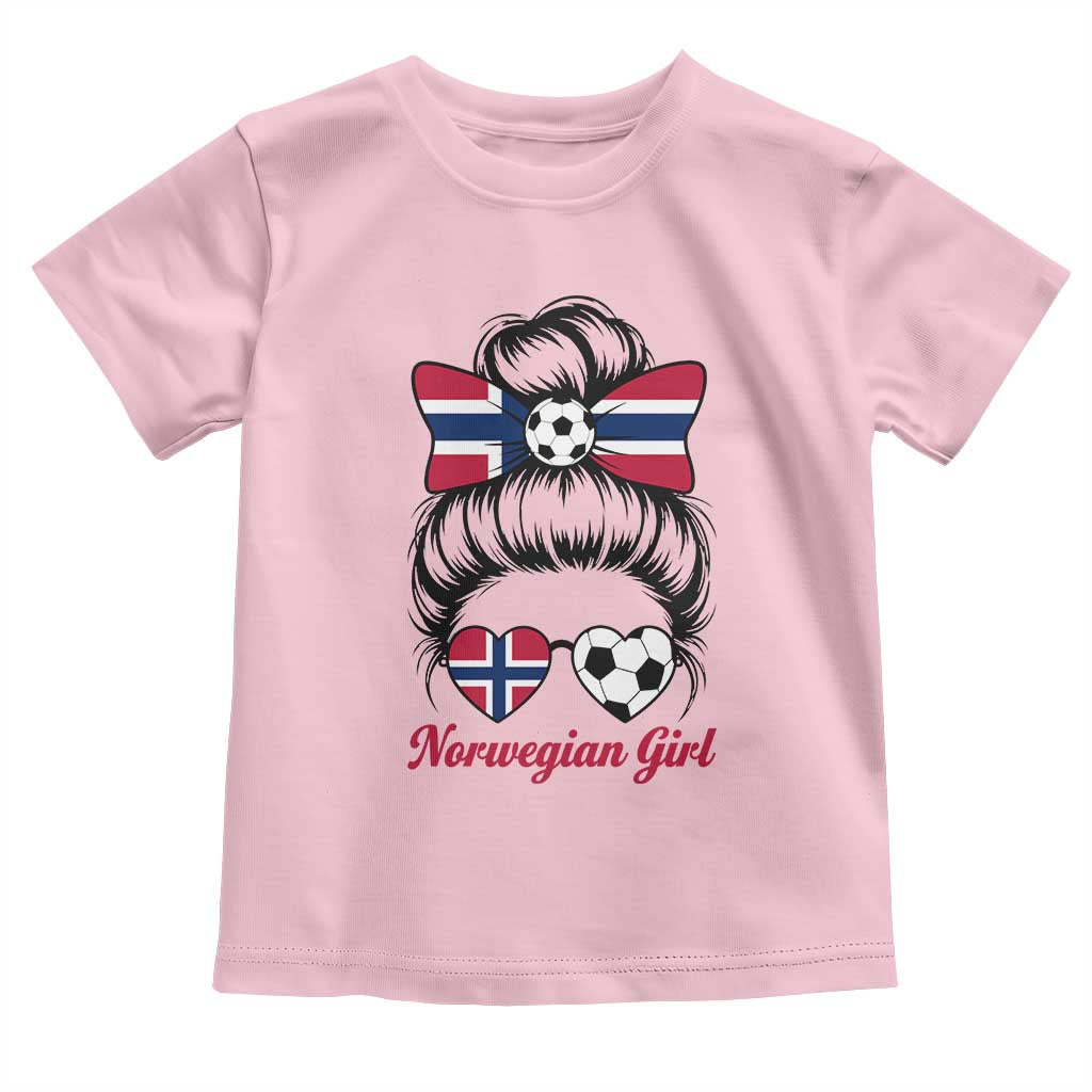 Norwegian Soccer Girl Toddler T Shirt Messy Bun Sunglasses Football Fan TS12 Light Pink Print Your Wear