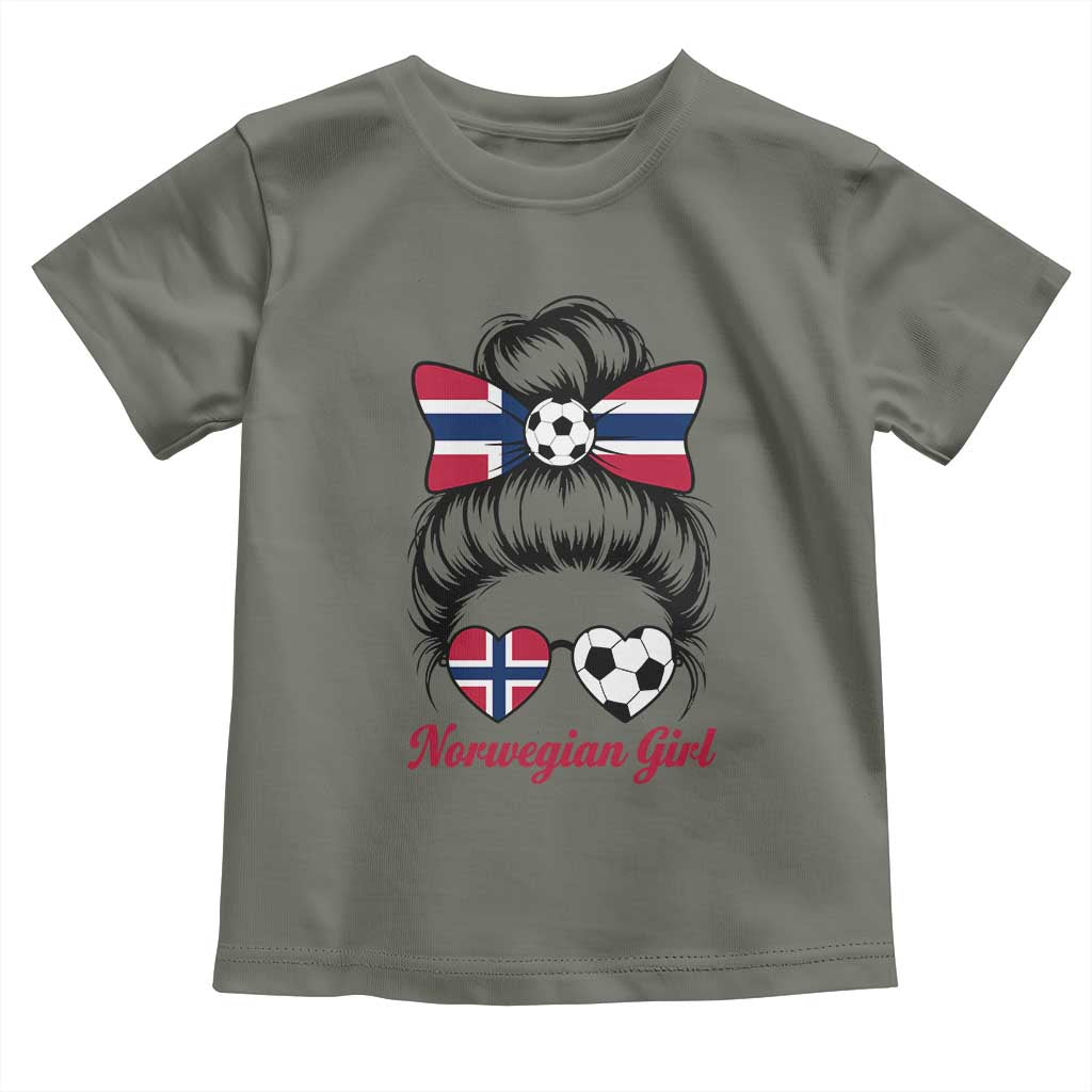 Norwegian Soccer Girl Toddler T Shirt Messy Bun Sunglasses Football Fan TS12 Military Green Print Your Wear