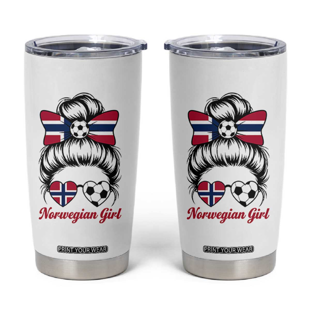 Norwegian Soccer Girl Tumbler Cup Messy Bun Sunglasses Football Fan TS12 White Print Your Wear