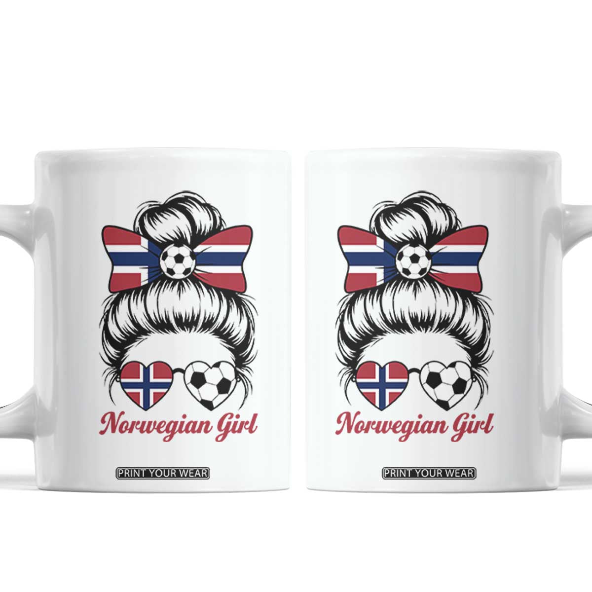 Norwegian Soccer Girl Coffee Mug Messy Bun Sunglasses Football Fan TS12 White Print Your Wear