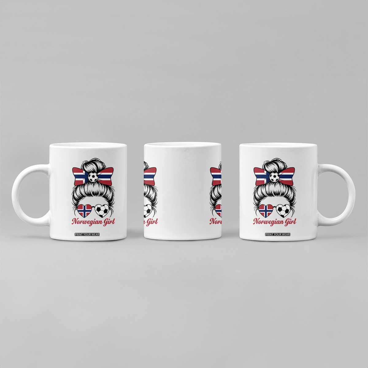 Norwegian Soccer Girl Coffee Mug Messy Bun Sunglasses Football Fan TS12 Print Your Wear