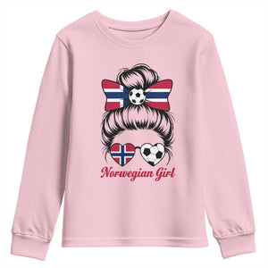 Norwegian Soccer Girl Youth Sweatshirt Messy Bun Sunglasses Football Fan TS12 Light Pink Print Your Wear