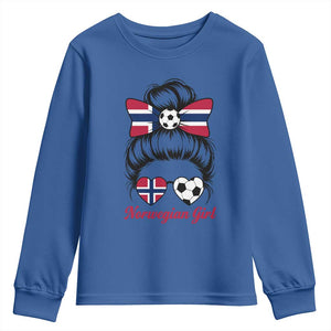 Norwegian Soccer Girl Youth Sweatshirt Messy Bun Sunglasses Football Fan TS12 Royal Blue Print Your Wear