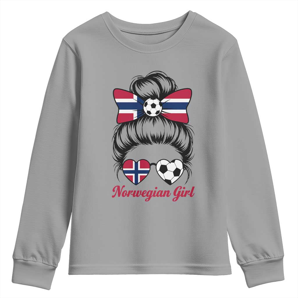 Norwegian Soccer Girl Youth Sweatshirt Messy Bun Sunglasses Football Fan TS12 Sport Gray Print Your Wear