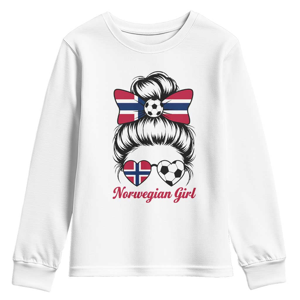 Norwegian Soccer Girl Youth Sweatshirt Messy Bun Sunglasses Football Fan TS12 White Print Your Wear