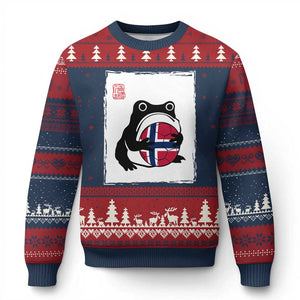 Grumpy Frog Norway Soccer Fan Ugly Christmas Sweater Japanese Style Match Day TS12 Navy Red Print Your Wear