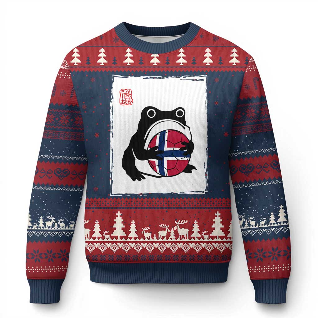 Grumpy Frog Norway Soccer Fan Ugly Christmas Sweater Japanese Style Match Day TS12 Navy Red Print Your Wear
