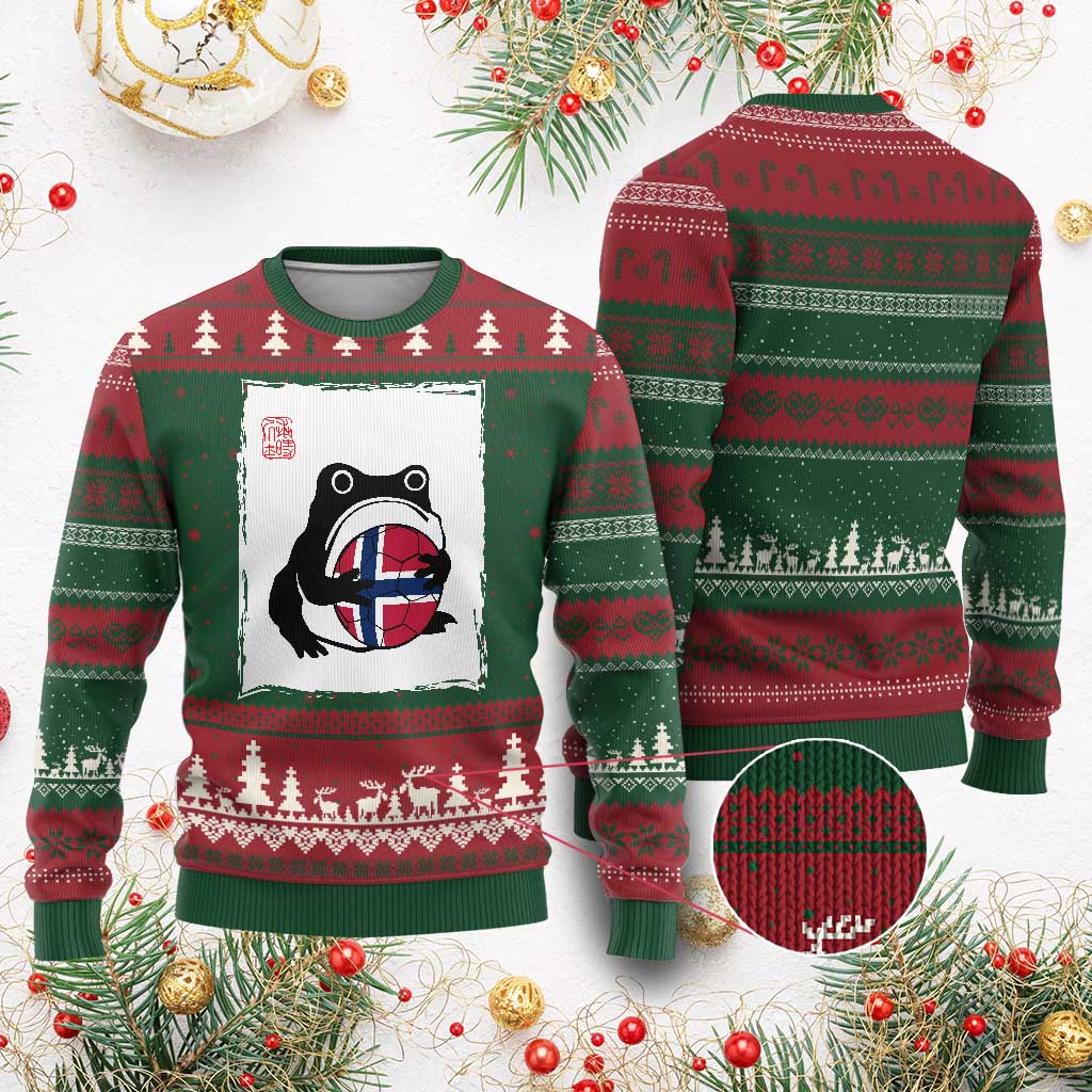 Grumpy Frog Norway Soccer Fan Ugly Christmas Sweater Japanese Style Match Day TS12 Red Green Print Your Wear