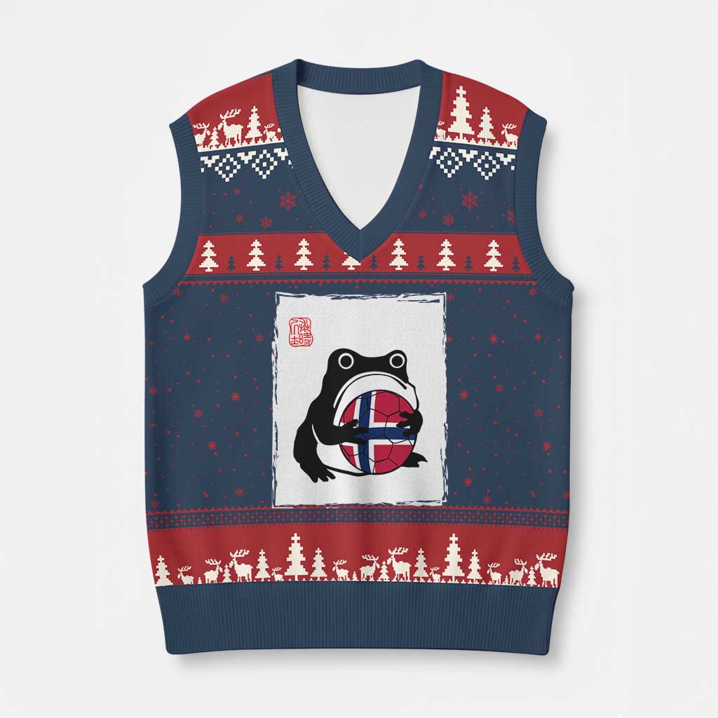 Grumpy Frog Norway Soccer Fan V-Neck Knit Sweater Vest Japanese Style Match Day TS12 Navy Red Print Your Wear
