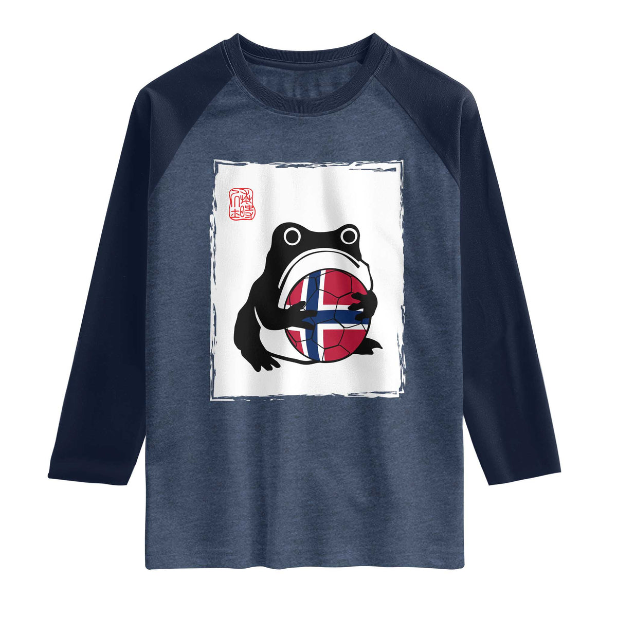 Grumpy Frog Norway Soccer Fan Raglan Shirt Japanese Style Match Day TS12 Heather Denim Navy Print Your Wear
