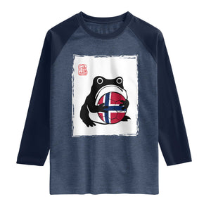 Grumpy Frog Norway Soccer Fan Raglan Shirt Japanese Style Match Day TS12 Heather Denim Navy Print Your Wear