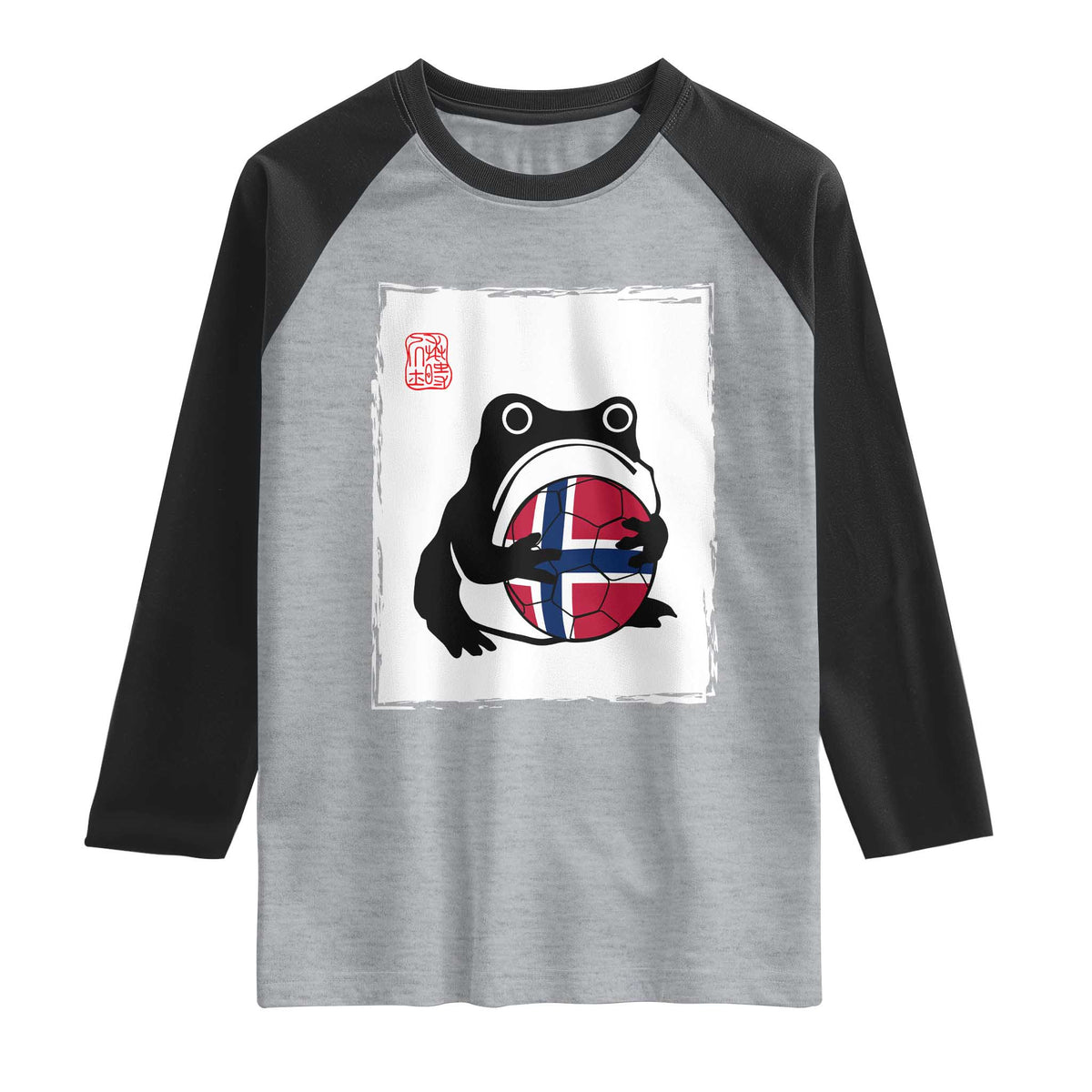 Grumpy Frog Norway Soccer Fan Raglan Shirt Japanese Style Match Day TS12 Heather Gray Black Print Your Wear