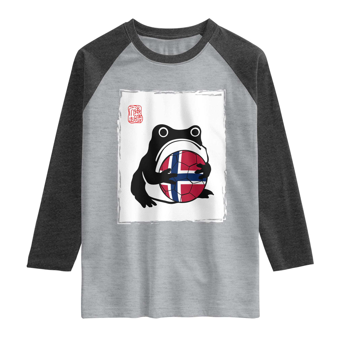 Grumpy Frog Norway Soccer Fan Raglan Shirt Japanese Style Match Day TS12 Heather Gray Heather Charcoal Print Your Wear