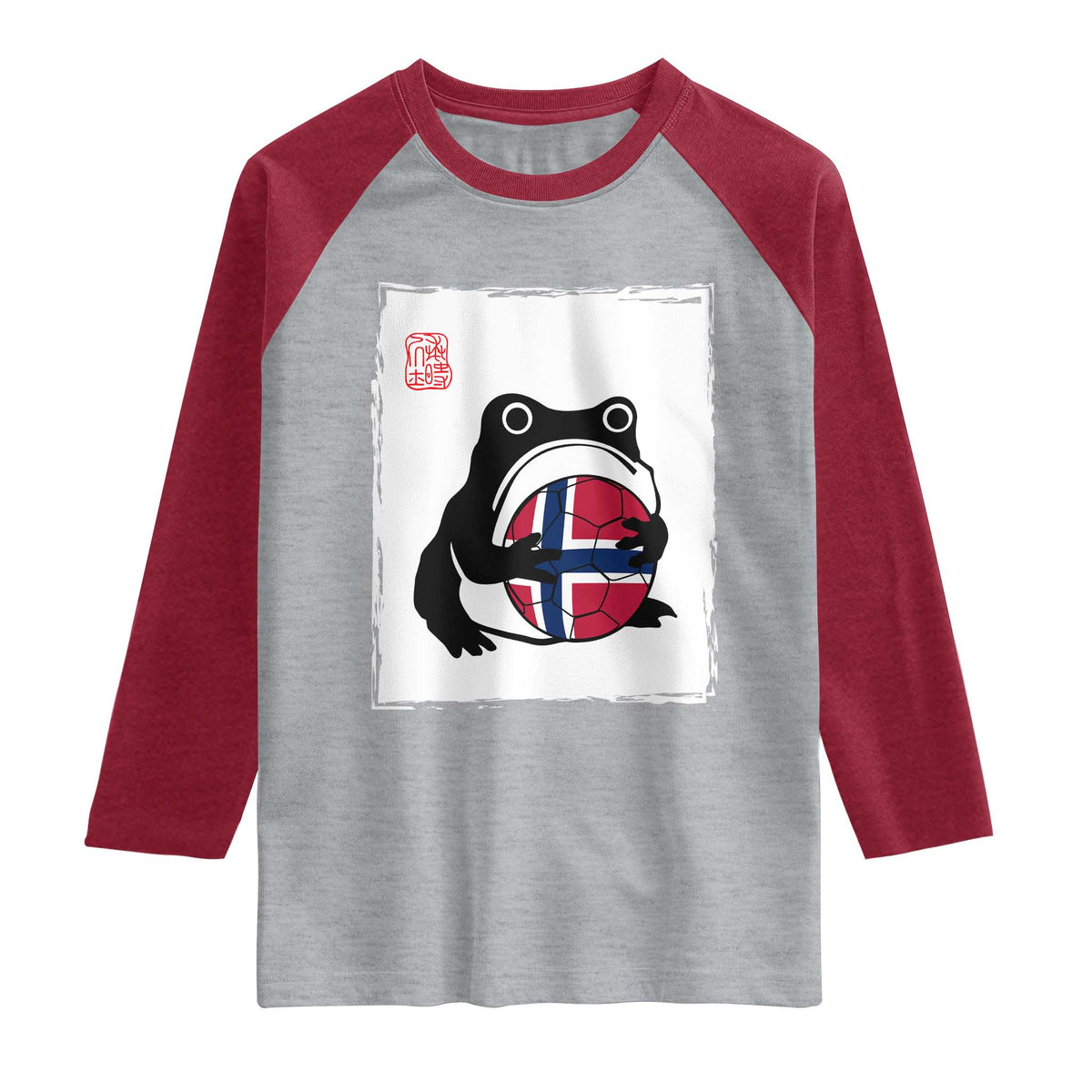 Grumpy Frog Norway Soccer Fan Raglan Shirt Japanese Style Match Day TS12 Heather Gray Heather Red Print Your Wear