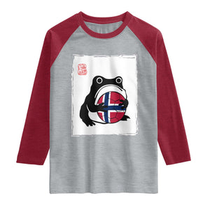 Grumpy Frog Norway Soccer Fan Raglan Shirt Japanese Style Match Day TS12 Heather Gray Heather Red Print Your Wear