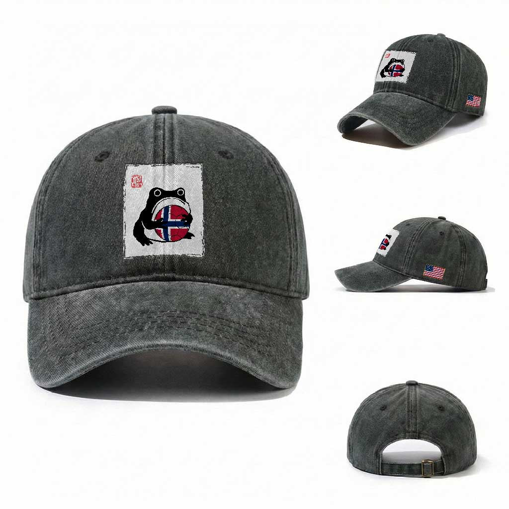 Grumpy Frog Norway Soccer Fan Washed Cotton Baseball Cap Japanese Style Match Day TS12 Washed Cap Universal Fit Dark Green Print Your Wear