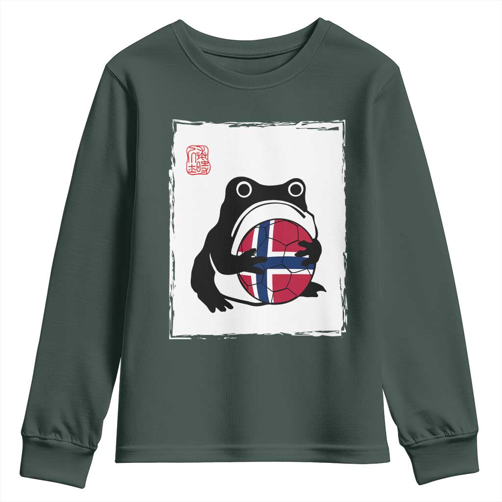 Grumpy Frog Norway Soccer Fan Youth Sweatshirt Japanese Style Match Day TS12 Dark Forest Green Print Your Wear