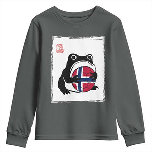 Grumpy Frog Norway Soccer Fan Youth Sweatshirt Japanese Style Match Day TS12 Dark Heather Print Your Wear