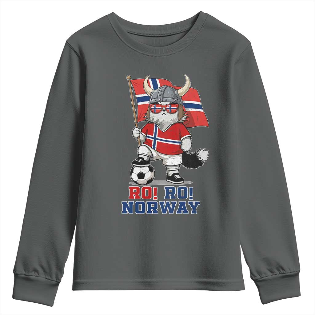 Ro Ro Norway Youth Sweatshirt Norwegian Pride Cat Lover Norway Flag Gift TS12 Dark Heather Print Your Wear