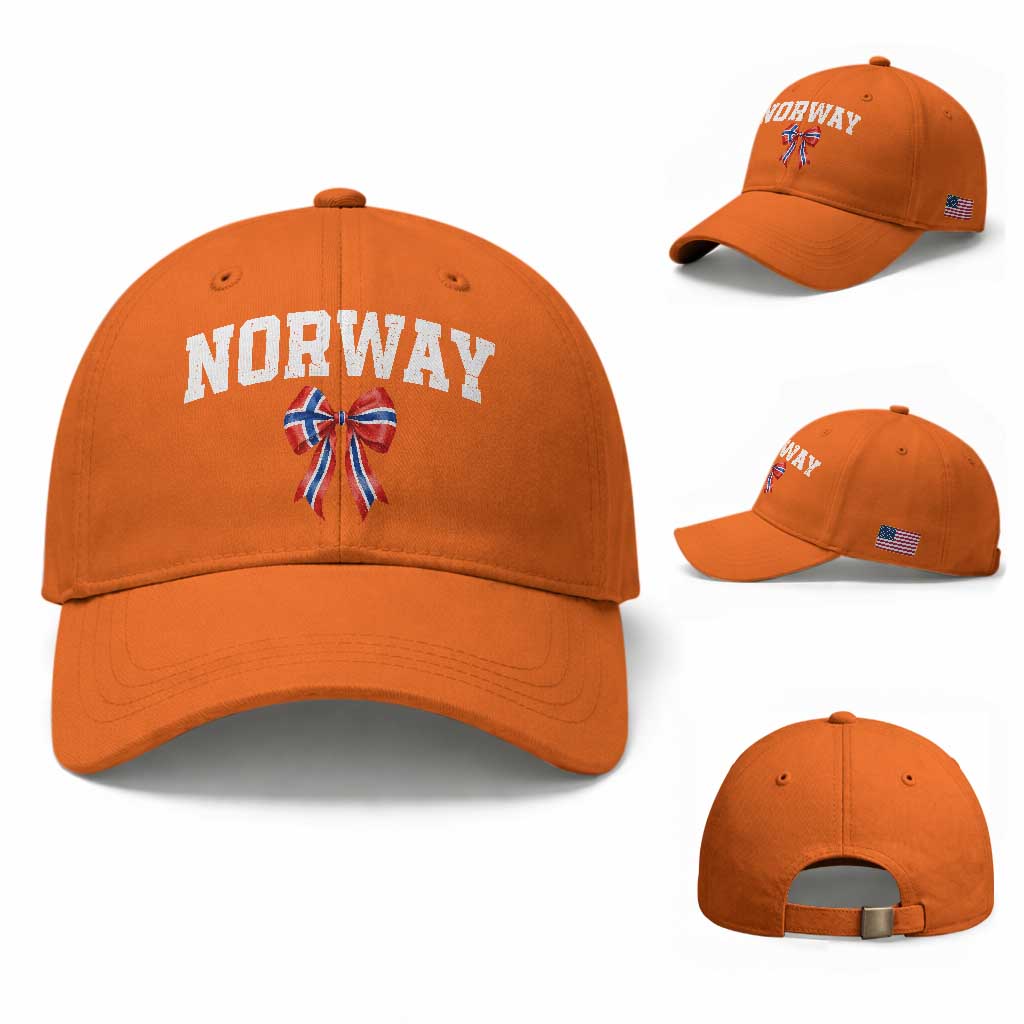 Norwegian Girl Coquette Bow Baseball Cap Norway Flag Pride Gift TS12 Baseball Cap Universal Fit Orange Print Your Wear