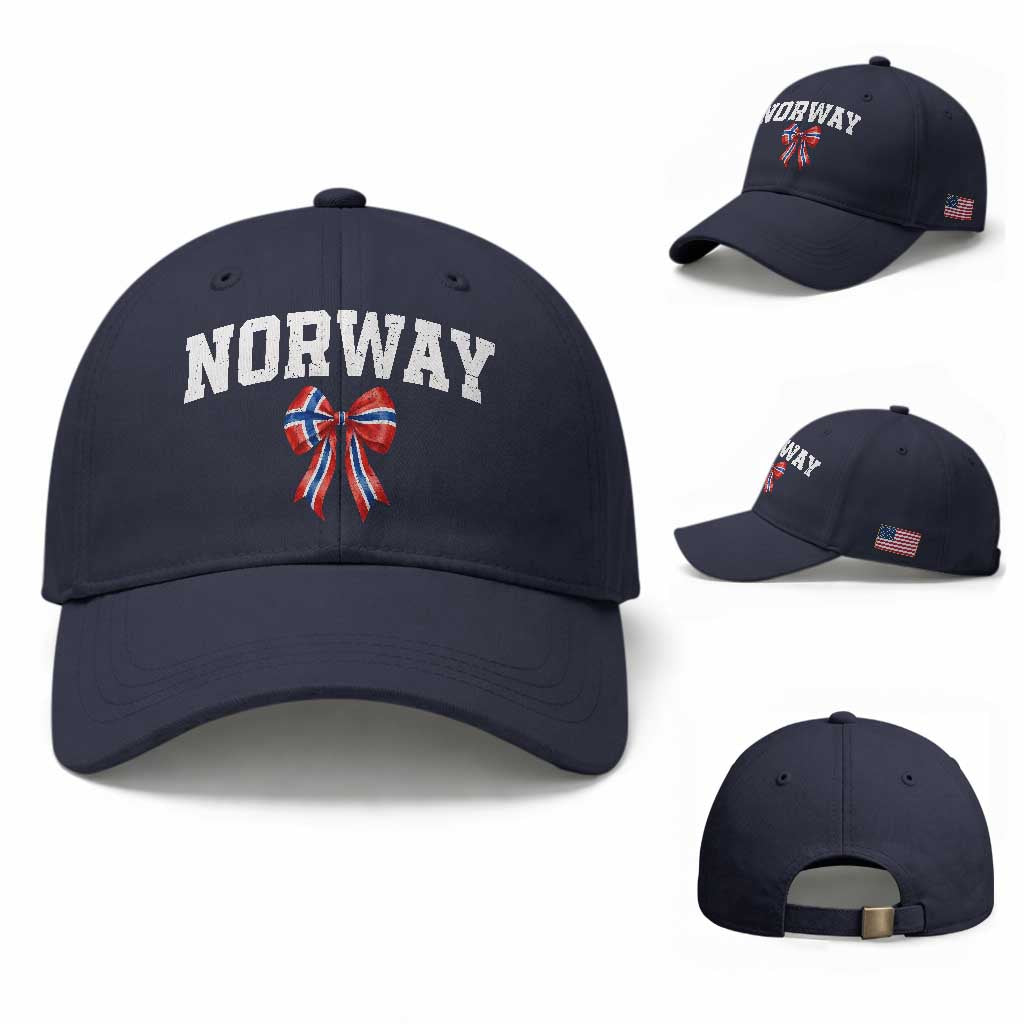 Norwegian Girl Coquette Bow Baseball Cap Norway Flag Pride Gift TS12 Baseball Cap Universal Fit Navy Print Your Wear