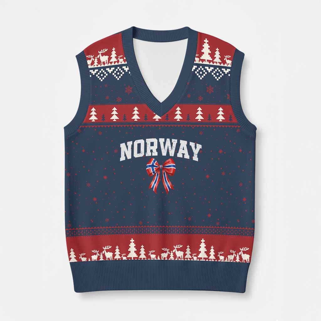 Norwegian Girl Coquette Bow V-Neck Knit Sweater Vest Norway Flag Pride Gift TS12 Navy Red Print Your Wear