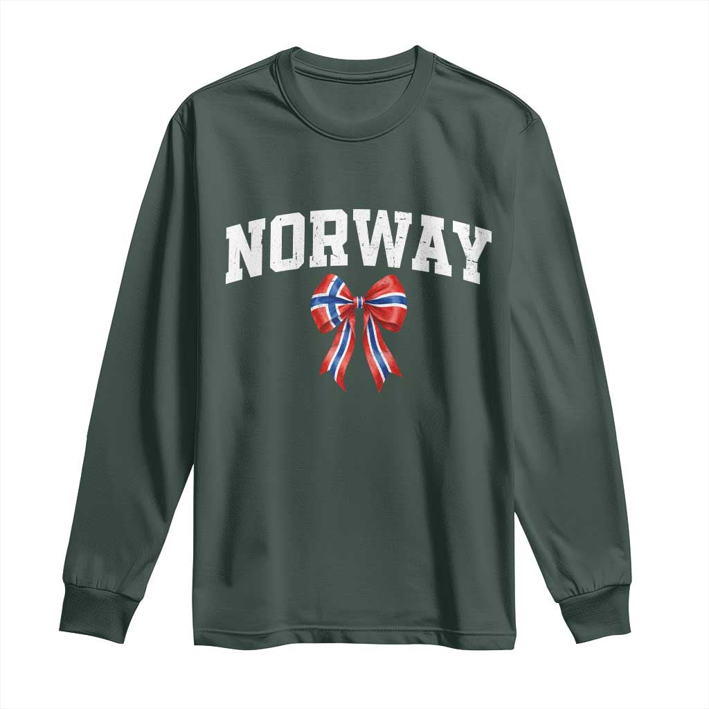 Norwegian Girl Coquette Bow Long Sleeve Shirt Norway Flag Pride Gift TS12 Dark Forest Green Print Your Wear