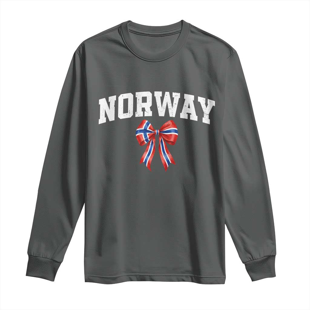 Norwegian Girl Coquette Bow Long Sleeve Shirt Norway Flag Pride Gift TS12 Dark Heather Print Your Wear