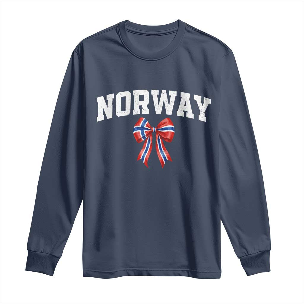 Norwegian Girl Coquette Bow Long Sleeve Shirt Norway Flag Pride Gift TS12 Navy Print Your Wear