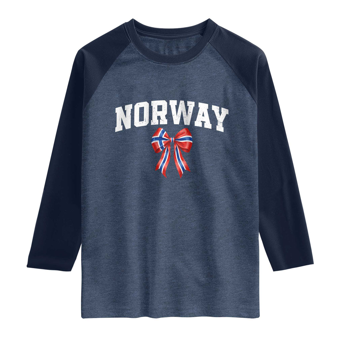 Norwegian Girl Coquette Bow Raglan Shirt Norway Flag Pride Gift TS12 Heather Denim Navy Print Your Wear