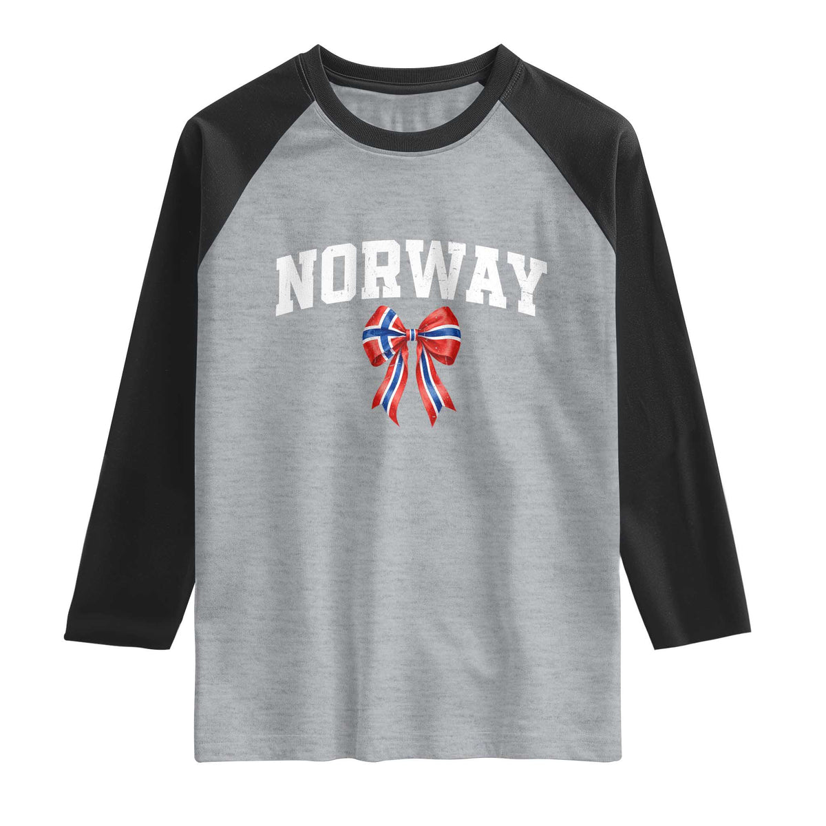 Norwegian Girl Coquette Bow Raglan Shirt Norway Flag Pride Gift TS12 Heather Gray Black Print Your Wear