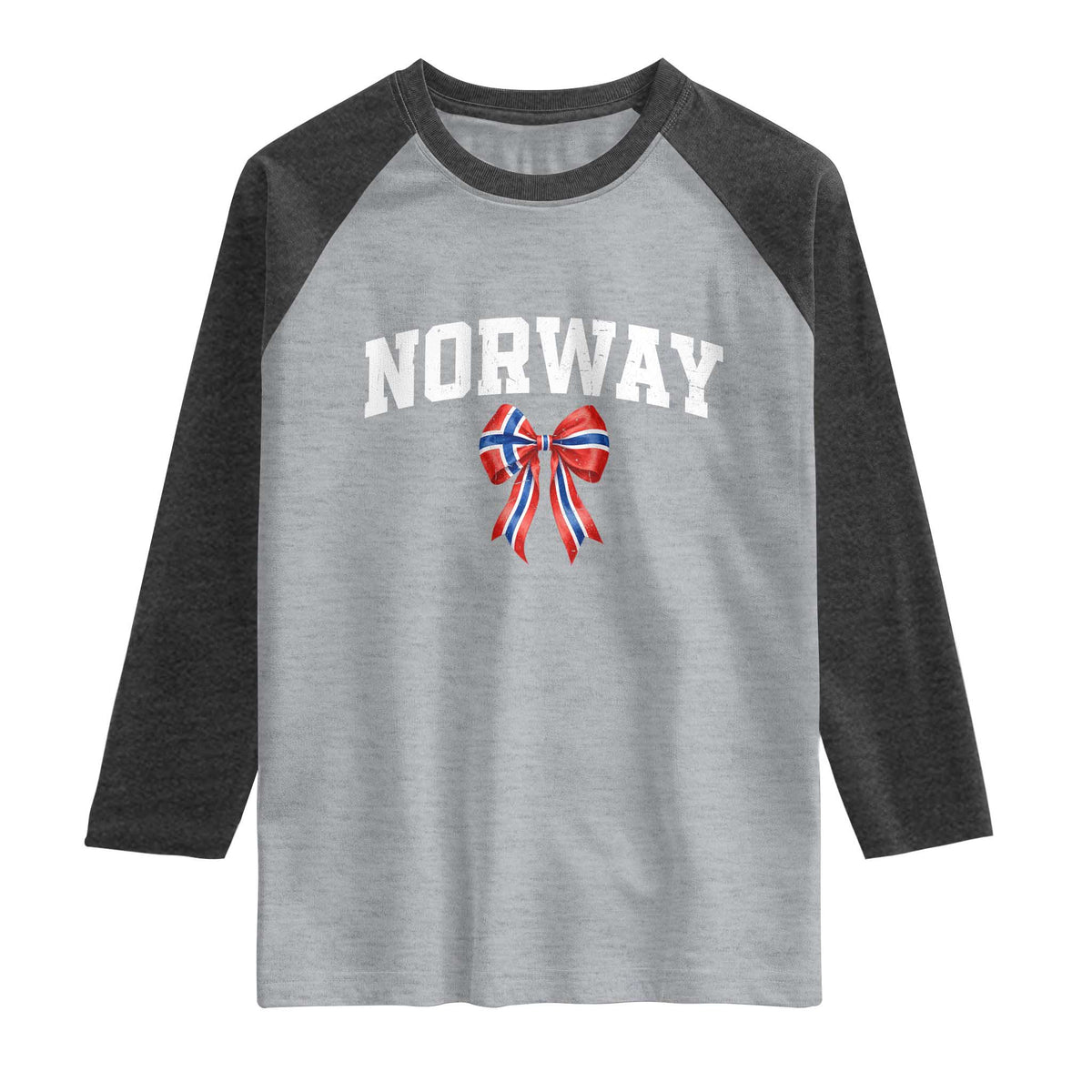 Norwegian Girl Coquette Bow Raglan Shirt Norway Flag Pride Gift TS12 Heather Gray Heather Charcoal Print Your Wear