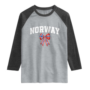 Norwegian Girl Coquette Bow Raglan Shirt Norway Flag Pride Gift TS12 Heather Gray Heather Charcoal Print Your Wear