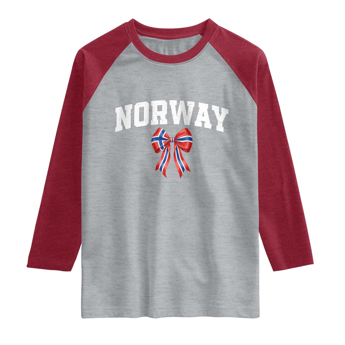 Norwegian Girl Coquette Bow Raglan Shirt Norway Flag Pride Gift TS12 Heather Gray Heather Red Print Your Wear
