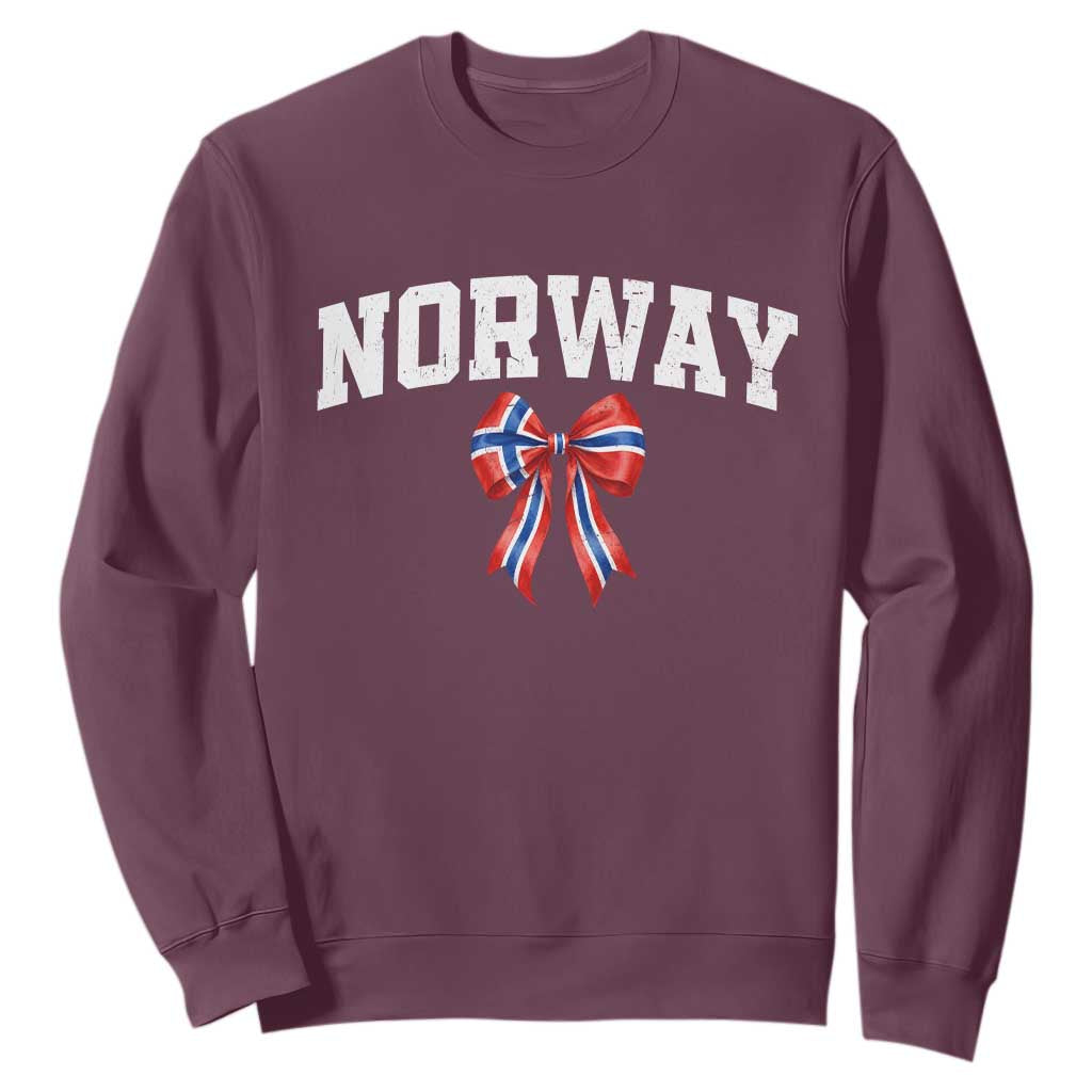 Norwegian Girl Coquette Bow Sweatshirt Norway Flag Pride Gift TS12 Maroon Print Your Wear