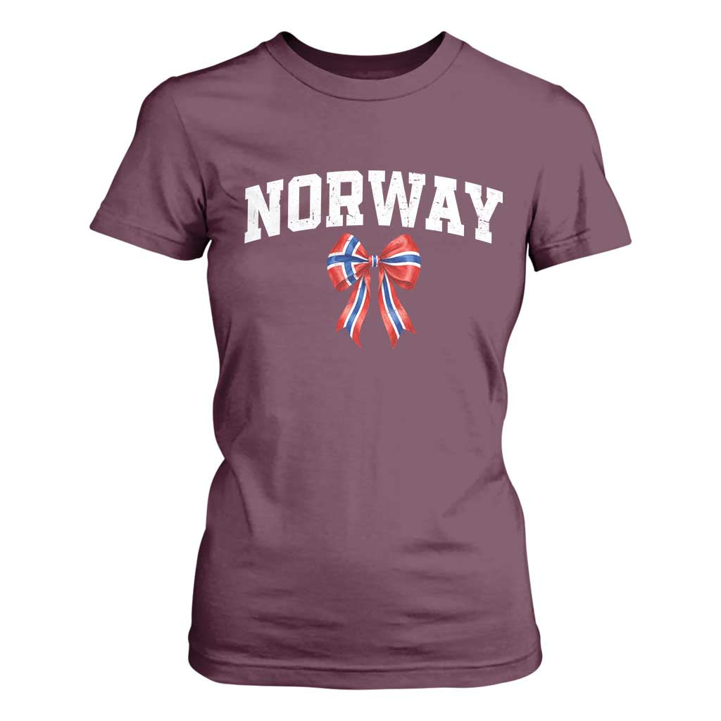 Norwegian Girl Coquette Bow T Shirt For Women Norway Flag Pride Gift TS12 Maroon Print Your Wear