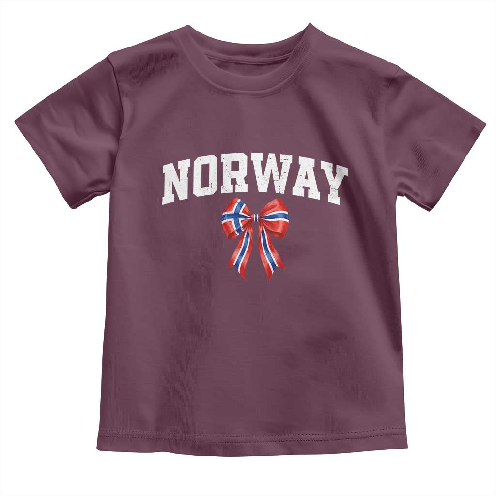 Norwegian Girl Coquette Bow Toddler T Shirt Norway Flag Pride Gift TS12 Maroon Print Your Wear