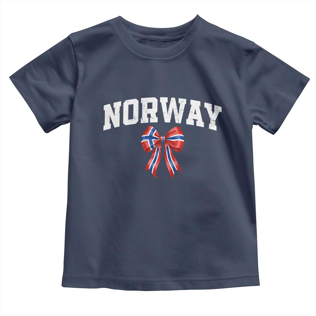 Norwegian Girl Coquette Bow Toddler T Shirt Norway Flag Pride Gift TS12 Navy Print Your Wear