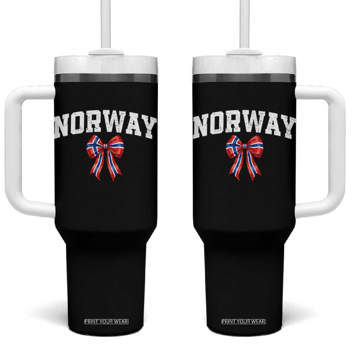 Norwegian Girl Coquette Bow Tumbler With Handle Norway Flag Pride Gift TS12 One Size: 40 oz Black Print Your Wear