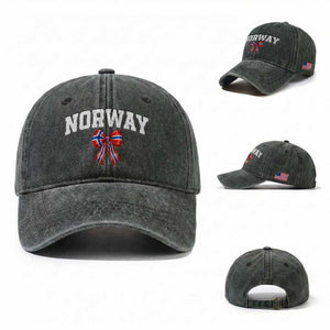 Norwegian Girl Coquette Bow Washed Cotton Baseball Cap Norway Flag Pride Gift TS12 Washed Cap Universal Fit Dark Green Print Your Wear