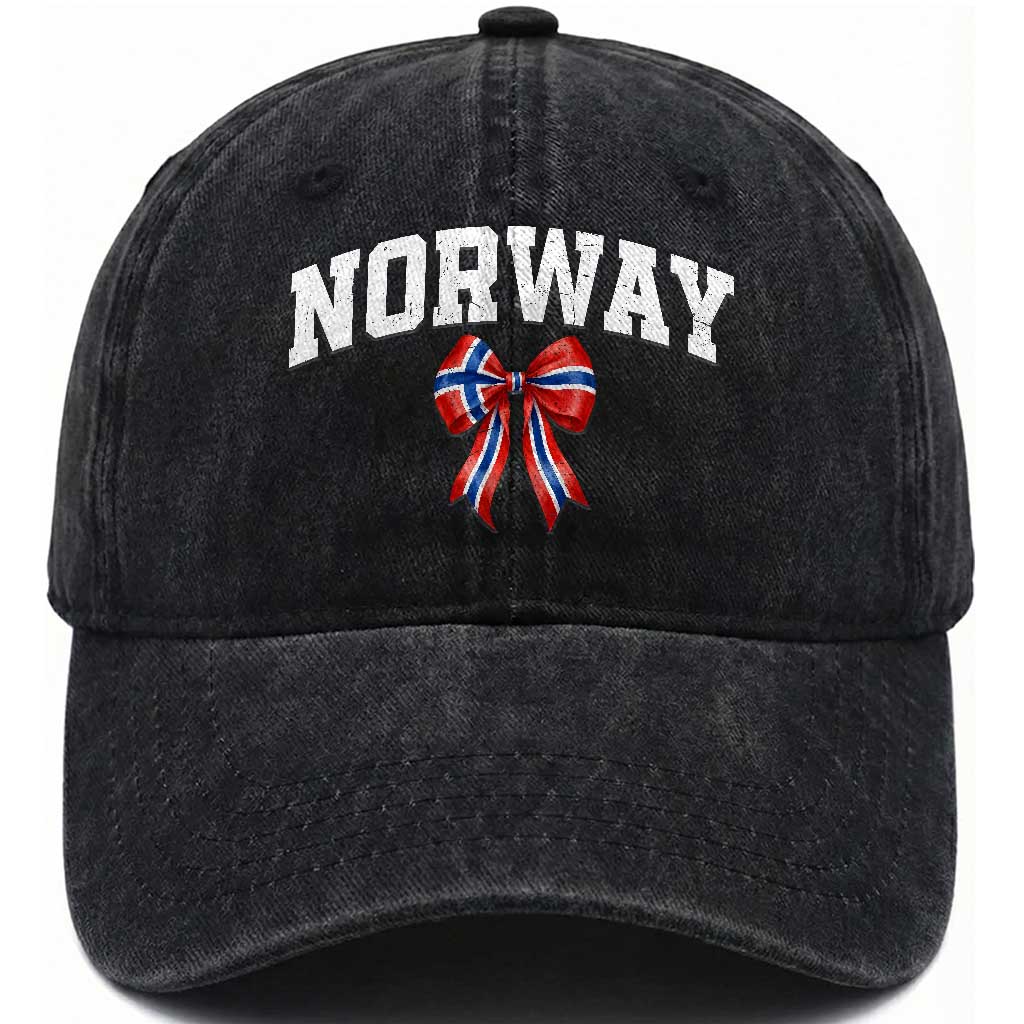 Norwegian Girl Coquette Bow Washed Cotton Baseball Cap Norway Flag Pride Gift TS12 Print Your Wear