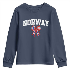 Norwegian Girl Coquette Bow Youth Sweatshirt Norway Flag Pride Gift TS12 Navy Print Your Wear