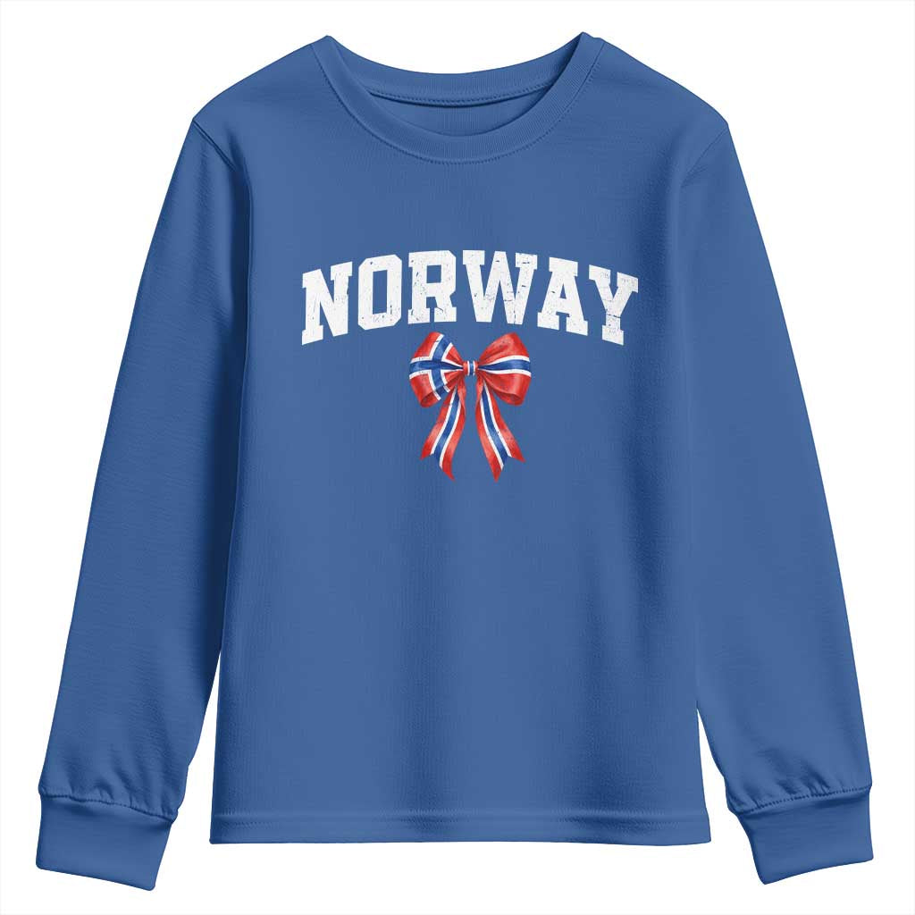 Norwegian Girl Coquette Bow Youth Sweatshirt Norway Flag Pride Gift TS12 Royal Blue Print Your Wear