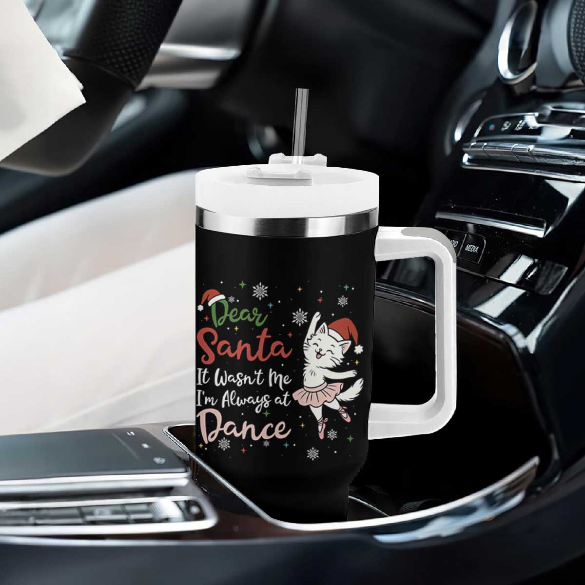 Funny Christmas Ballet Cat Lover Tumbler With Handle Dear Santa It Was Not Me TS12 Print Your Wear
