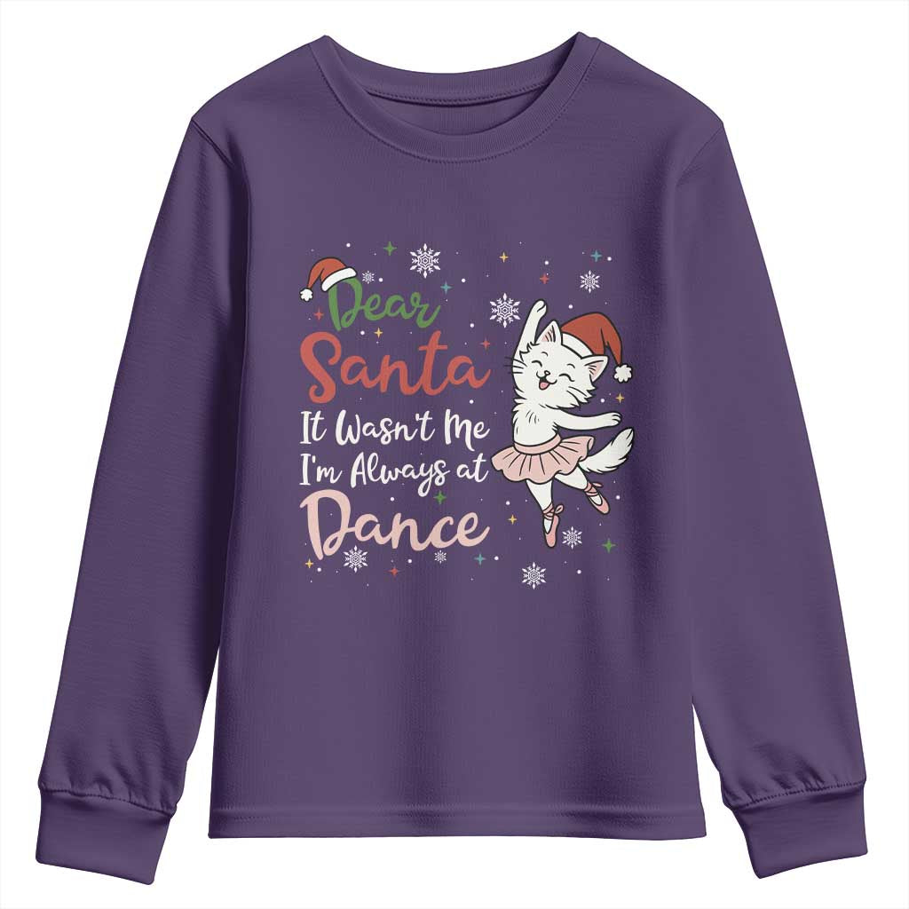 Funny Christmas Ballet Cat Lover Youth Sweatshirt Dear Santa It Was Not Me TS12 Purple Print Your Wear