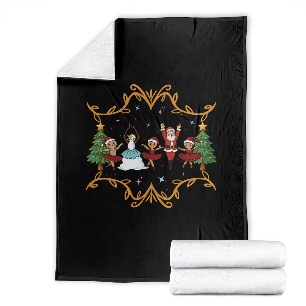 Ballet Lover Christmas Throw Blanket Funny Gingerbread Santa Snowman Dance TS12 Black Print Your Wear