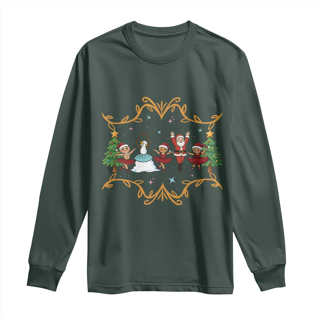 Ballet Lover Christmas Long Sleeve Shirt Funny Gingerbread Santa Snowman Dance TS12 Dark Forest Green Print Your Wear